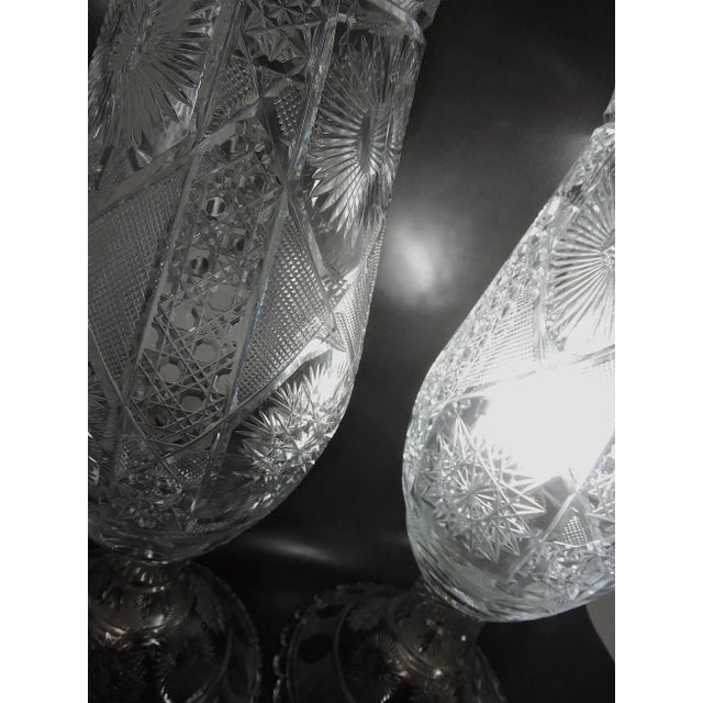 Metal Large ''Star & Moon' Cut Crystal Glass Wired Large Table Lamps / Lanterns - A Pair 19.5" For Sale - Image 7 of 8