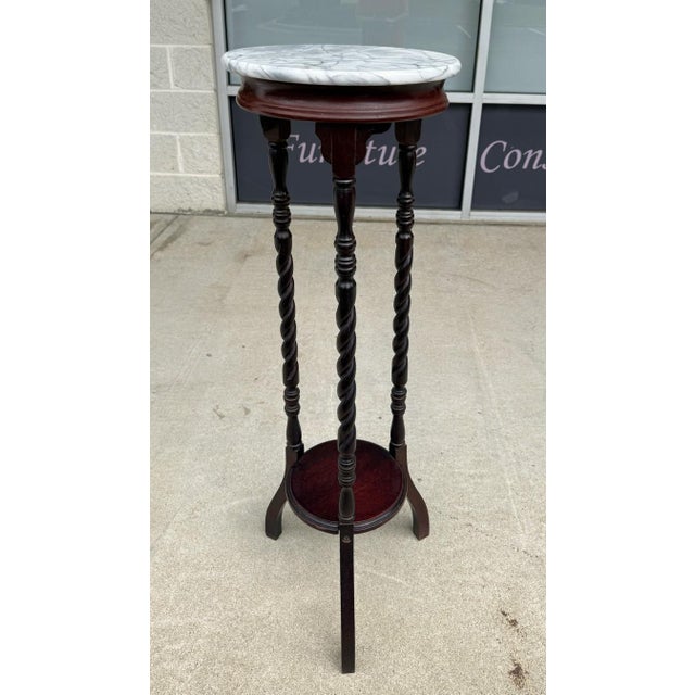 English Vintage Marble-Top Barley Twist Pedestal/Plant Stand For Sale - Image 3 of 6