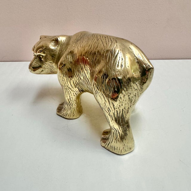 Vintage Solid Brass Bear Statue For Sale In New York - Image 6 of 8