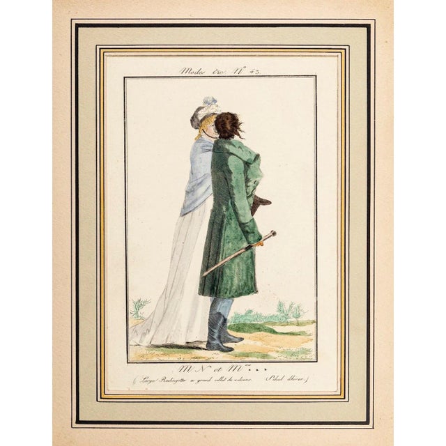 Philibert-Louis Debucourt, Modes et Manières du jour à Paris: M. N. et Mme***, Early 19th Century, Watercolored Print For Sale