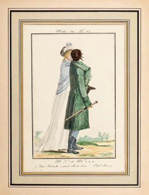 Philibert-Louis Debucourt, Modes et Manières du jour à Paris: M. N. et Mme***, Early 19th Century, Watercolored Print