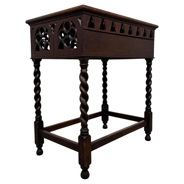 Brown 20th Century Gothic Oak Side Table For Sale - Image 8 of 10