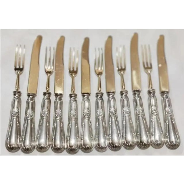 19th Century Ornate French Silver - Gilt Dessert Cutlery- 12 Pieces For Sale - Image 4 of 7