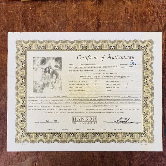 Joanna Zjawinska 1980s Signed Serigraph "Love Life & Money How Did I Get Here? Part 2" For Sale - Image 12 of 12