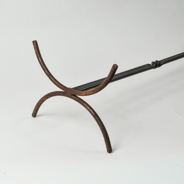 Vintage Iron Fireplace Tool Set Twisted Handles Five Piece Rustic Hearth Tools For Sale - Image 13 of 15