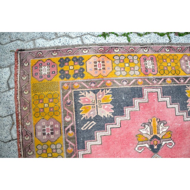 Dark Pink Vintage Pink Hand-Made Rug For Sale - Image 8 of 11