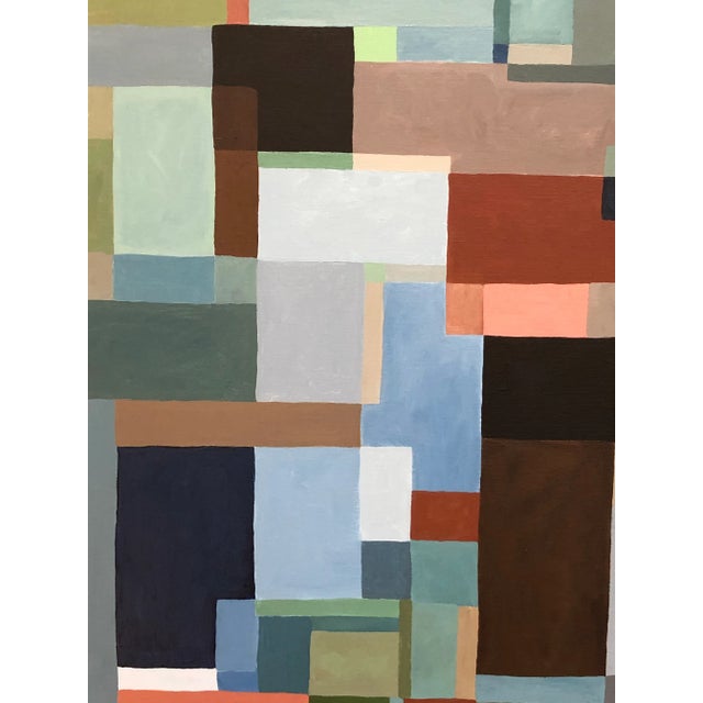 Blue Abstract Painting With Overlapping Rectangles and Squares For Sale - Image 8 of 9