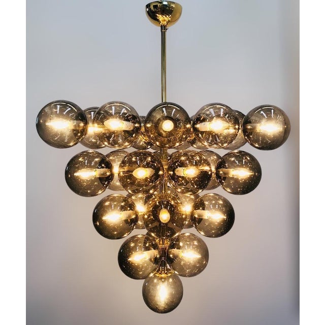 Fabio Ltd 21st Century Italian Grappolo Polished Brass Smoky Bubbles Murano Glass Chandelier by Fabio LTD For Sale - Image 4 of 8