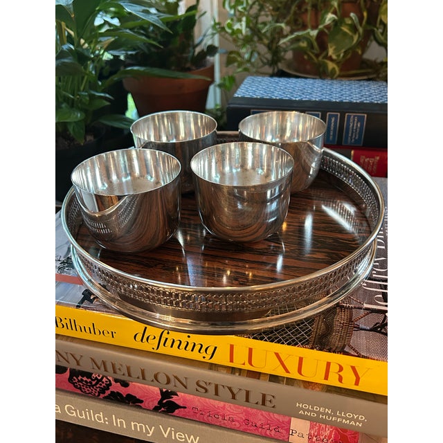 Mid-Century Modern 1960s Italian Silverplate Pierced Gallery Tray With Faux Bois Bakelite or Formica Surface For Sale - Image 3 of 8
