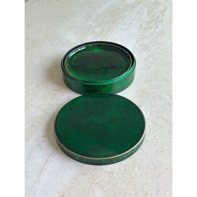 Gemstone Vintage Otagiri Malachite Lacquerware Coaster & Box Set- 5 Pieces For Sale - Image 7 of 9