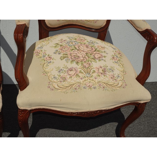 Pair of Vintage French Louis Style Tapestry Arm Chairs For Sale - Image 11 of 18