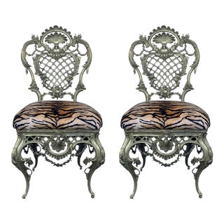 1930s French Louis XV Style Bronze Side Chairs - a Pair For Sale