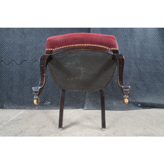 Antique English Edwardian Mahogany Needlepoint Nailhead Parlor Vanity Desk Chair For Sale - Image 11 of 12