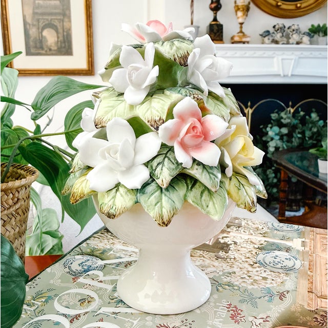 Ceramic Mid 20th Century Small Scale Bone China Hand-Painted Floral Topiary For Sale - Image 7 of 7