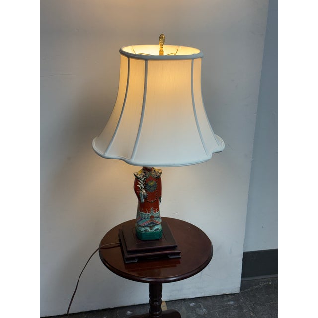 Ceramic Vintage Chinese Famille Rose Porcelain Court Figure Table Lamp For Sale - Image 7 of 12
