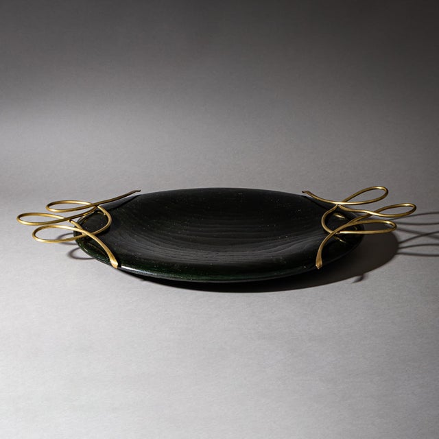 Mid 20th Century Mid-20th Century Mid-Century Modern Centerpiece, Wood and Brass For Sale - Image 5 of 8