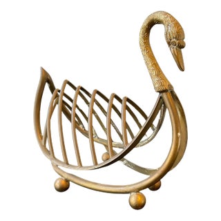 1960s Miniature Maison Jansen Style Italian Brass Swan Rack For Sale