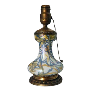 1920s American Durand Bronze Mounted Glass King Tut One-Light Table Lamp