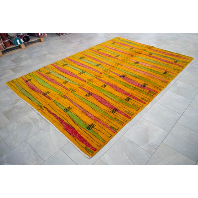 Goldenrod Vintage Turkish Rug – Zeki Muren Art Deco Abstract Wool Carpet, Mid-Century Collector Masterpiece 7′1″ × 10′1″ For Sale - Image 8 of 15