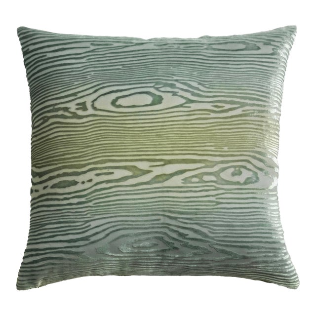 Kevin O'Brien Woodgrain Faux Bois Basil Cut Velvet 24" Pillow For Sale