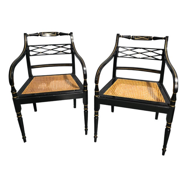 Regency Ebony Armchairs, 1900s, Set of 2 For Sale