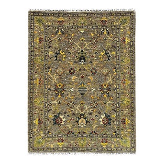 Gray Sultani Wool Rug With Persian Floral Design, 5'9" X 7'8" For Sale