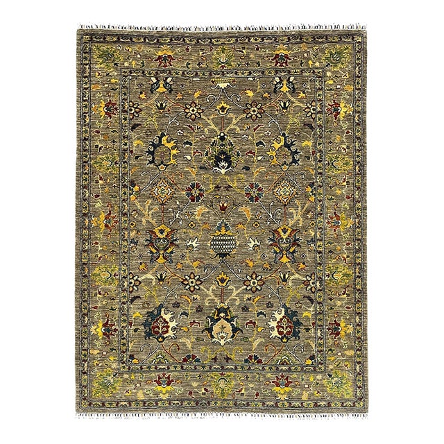 Gray Sultani Wool Rug With Persian Floral Design, 5'9" X 7'8" For Sale