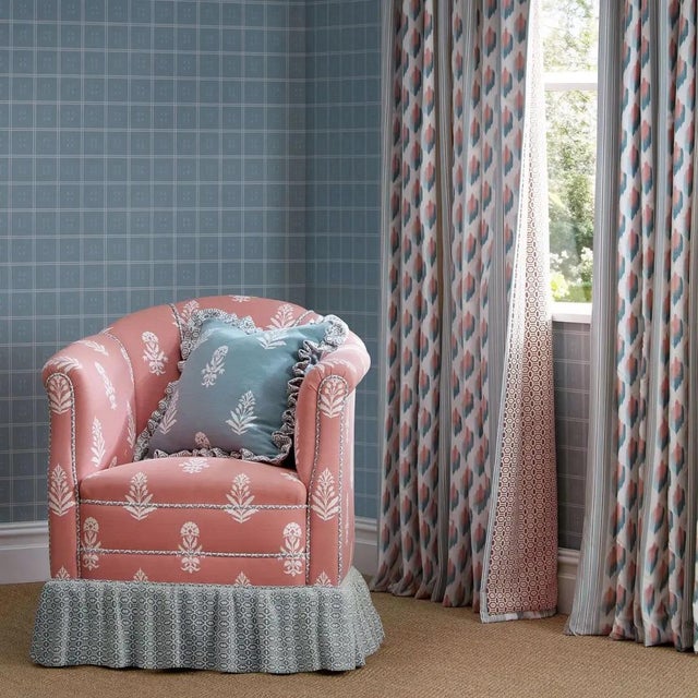 Traditional Sanderson Musafir Fabric in Mineral/Coral For Sale - Image 3 of 3