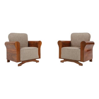 Art Deco Armchairs in Walnut Veneer, France, 1930s, Set of 2 For Sale