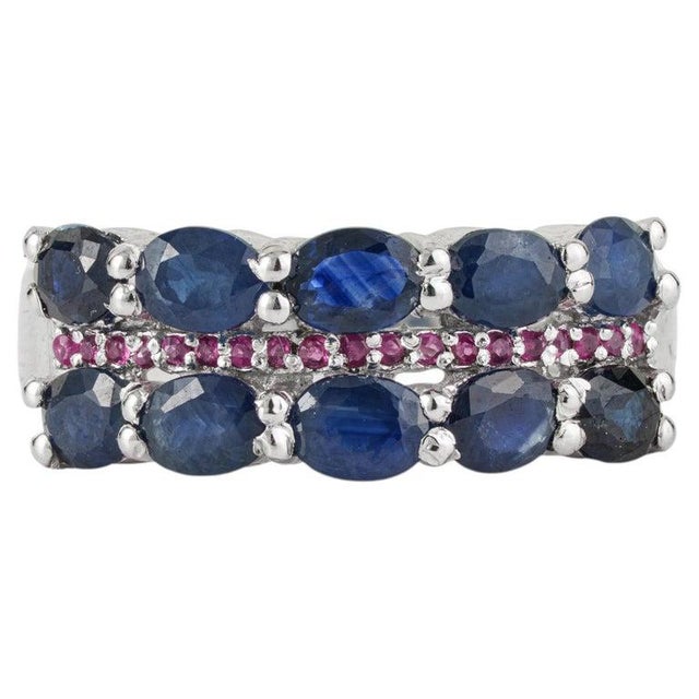 Not Yet Made - Made To Order 2.29 Ct Blue Sapphire and Ruby Handmade 925 Sterling Silver Ring, Size 7 For Sale - Image 5 of 15