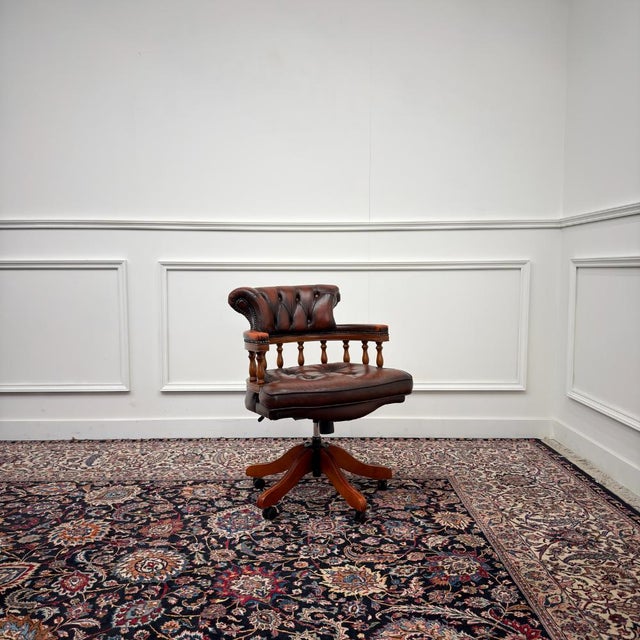 Brown English Oxblood Chesterfield Desk Chair For Sale - Image 8 of 8