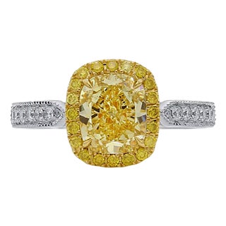 Late 20th Century 2.15 CU Yellow Diamond Ring, Size 6.75 For Sale