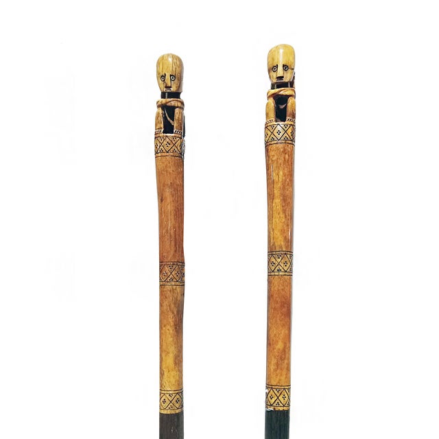 Tribal Hand-Carved Wooden Batons, Suar Wood, Borneo, Late 20th Century For Sale - Image 3 of 14