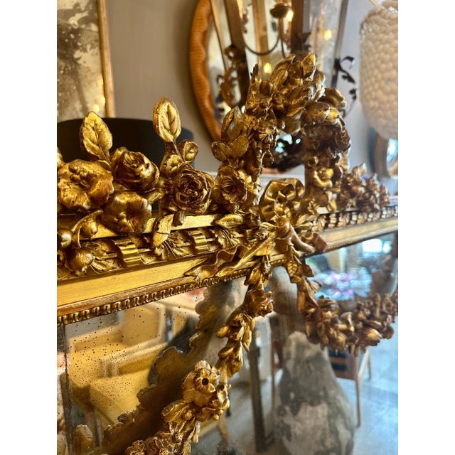 Early 19th Century Large Ornate French Overmantel Gold Gilt Mirror, 1820 For Sale - Image 5 of 13