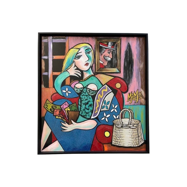 Homage to Picasso's Woman With a Book, "Picasso's Wife, Monopoly's Mistress" Original Painting by Mike Mozart (MiMo) For Sale - Image 6 of 6