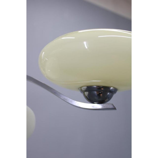 Vintage Art Deco Chrome Pendant Light with Cream Opaline Glass Shades, 1930s For Sale - Image 9 of 13