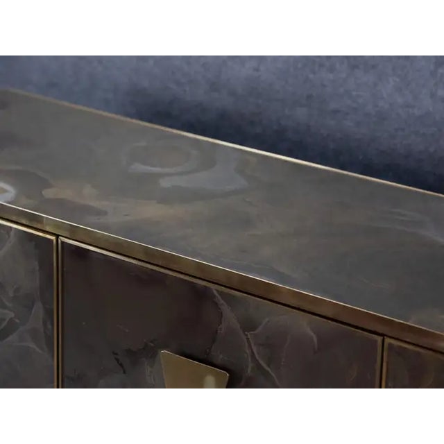 Italian Sideboard Hand-Painted Marble-Effect Glass With 3 Doors For Sale - Image 11 of 11
