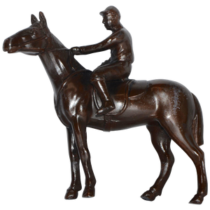 Midcentury Rider on Horse Japanese Cast Metal Bronze Finish Miniature Statue