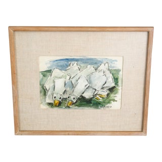 Mid Century Modern Watercolor George Constant Ducks Signed Painting Orig. Geese For Sale