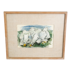 Mid Century Modern Watercolor George Constant Ducks Signed Painting Orig. Geese