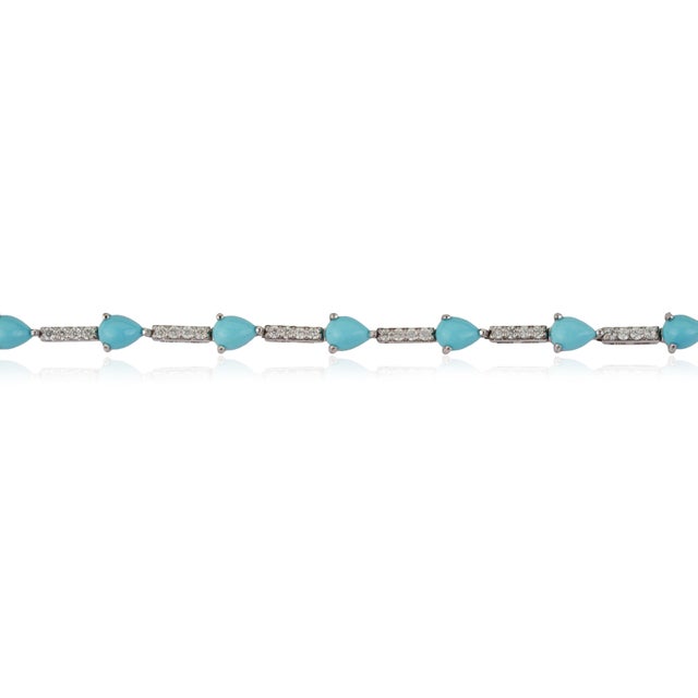 2.34ct Natural Turquoise & Diamond Station Tennis Bracelet in 14k White Gold For Sale - Image 4 of 15
