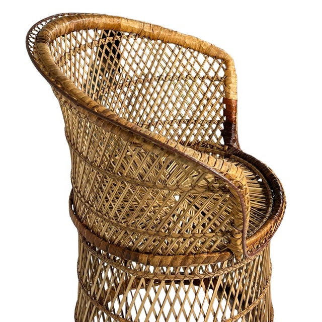 Mid-Century Modern Boho Chic Bohemian Emmanuelle Style Woven Wicker Side Chair C 1970's For Sale - Image 3 of 11