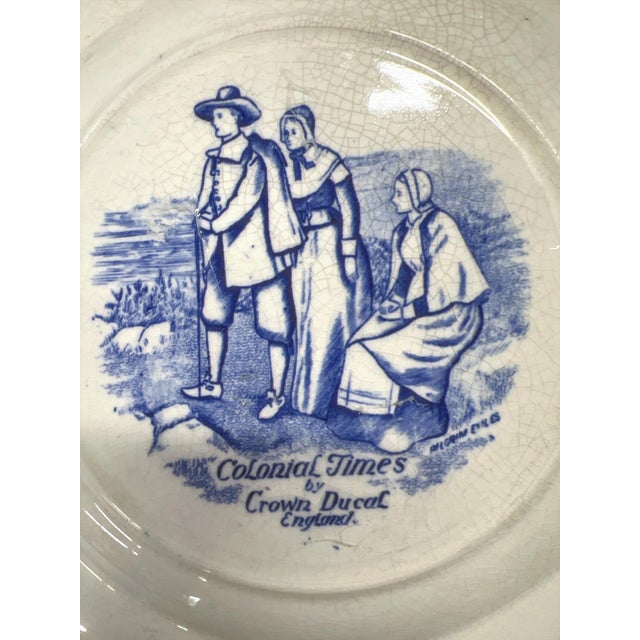 Crown Ducal Rare Crown Ducal Blue and White Transferware Monticello Historical Plate, England For Sale - Image 4 of 4