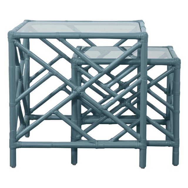 Chippendale Nesting Tables - Regatta Blue For Sale In West Palm - Image 6 of 6