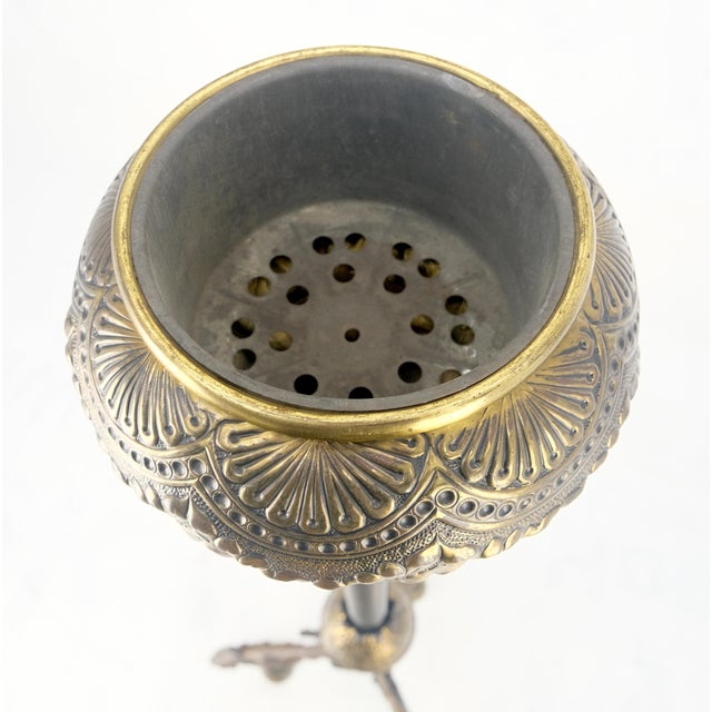 19th Century 19h Century Cast Polished Brass Tripod Base Adjustable Height Oil Flor Lamp MINT For Sale - Image 5 of 17