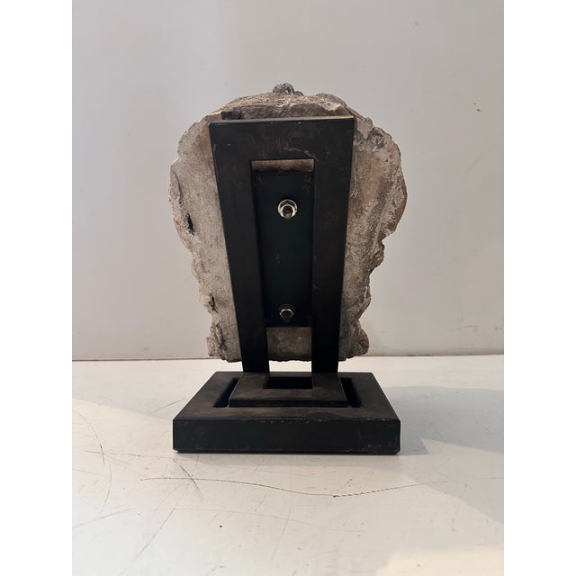 Contemporary Carved Concrete Head Sculpture on Iron Base For Sale - Image 3 of 11