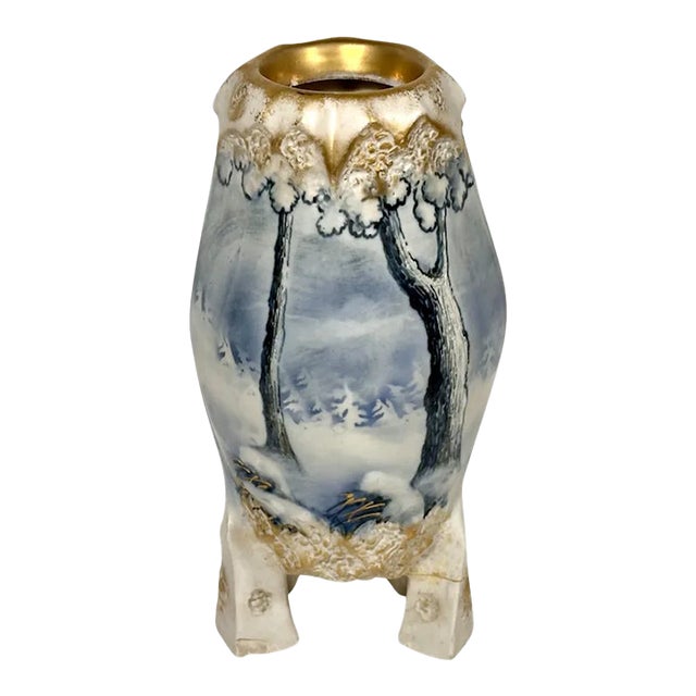 Turn-Teplitz Alexandra Porcelain Works Ernst Wahliss Winter Snow Ice Curtain Vase c.1905-1910 For Sale