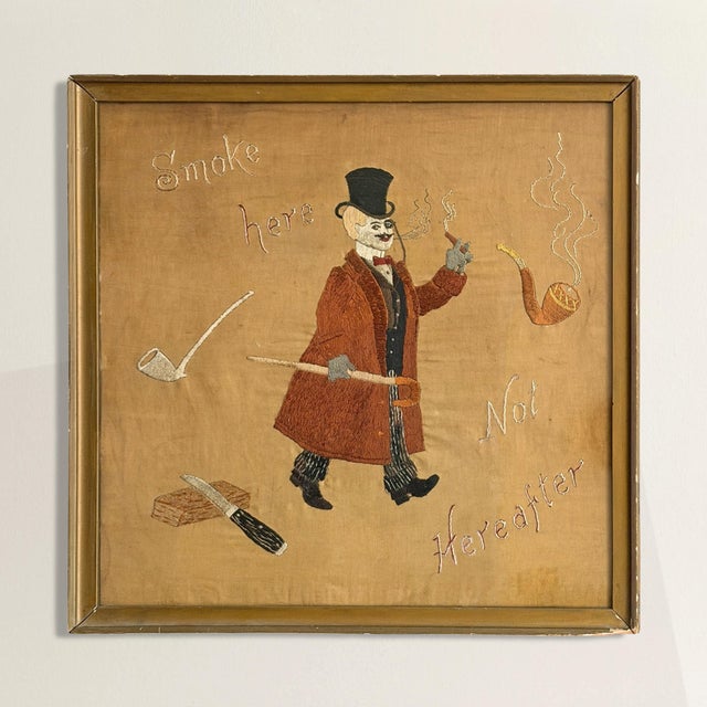 This rare late-19th-century embroidered panel doesn’t moralize so much as it levels with you. English in origin, worked in...