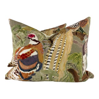 Mulberry “Game Birds Velvet” in Stone/Multi 16”x20” Pillows-A Pair For Sale