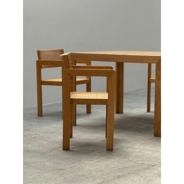 Dining Table and Chairs in Ash Wood and Rattan by Derk Jan De Vries for Maisa De Seveso, 1970s, Set of 5 For Sale - Image 12 of 18